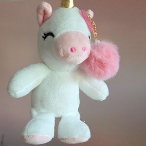 Wonder Nation Pink and White Unicorn Plush Key Chain For Backpack